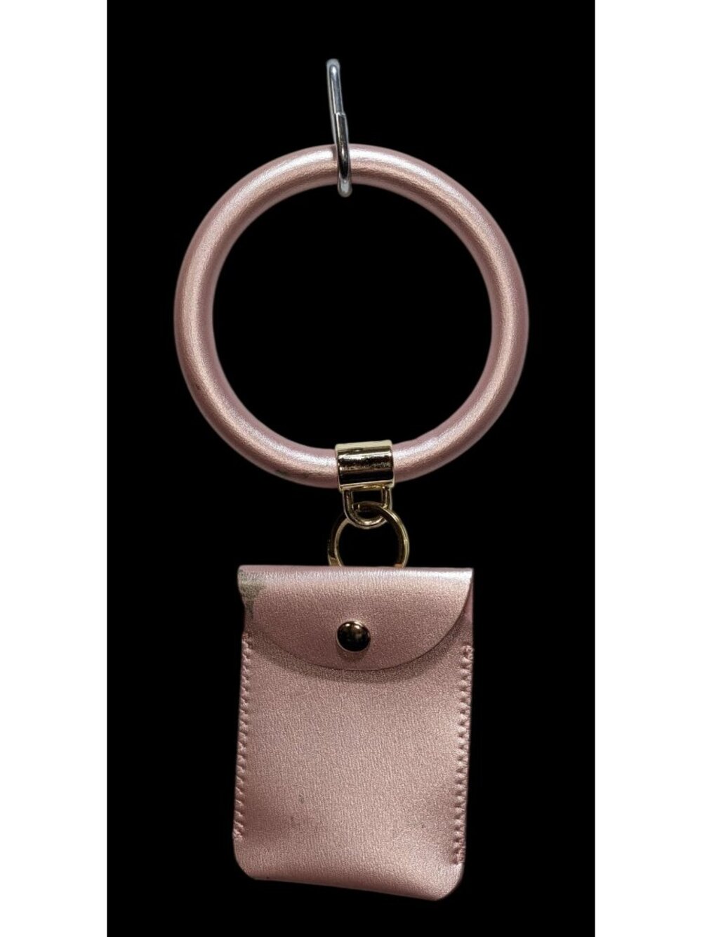 Metallic Pink Bracelet Keychain Wristlet with Snap Pouch Trendy Hands Free Key R